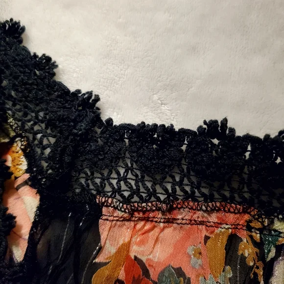 Black MD Multi-color Floral Blouse Crochet Lace Top #O31 - Picture 5 of 9